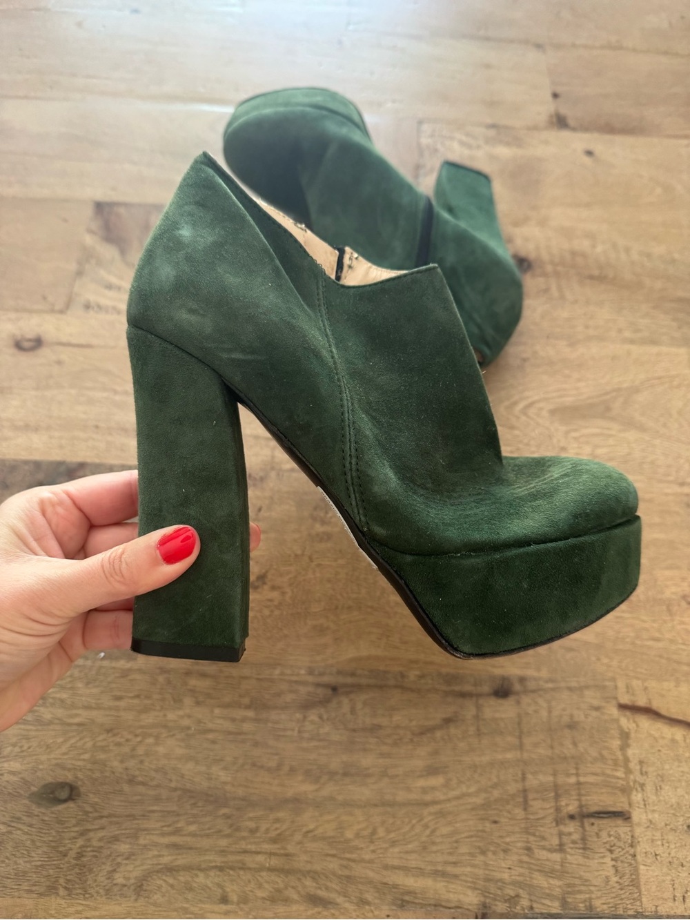 Spaziomoda Women's Green Suede Platform Block Heel Booties Italy